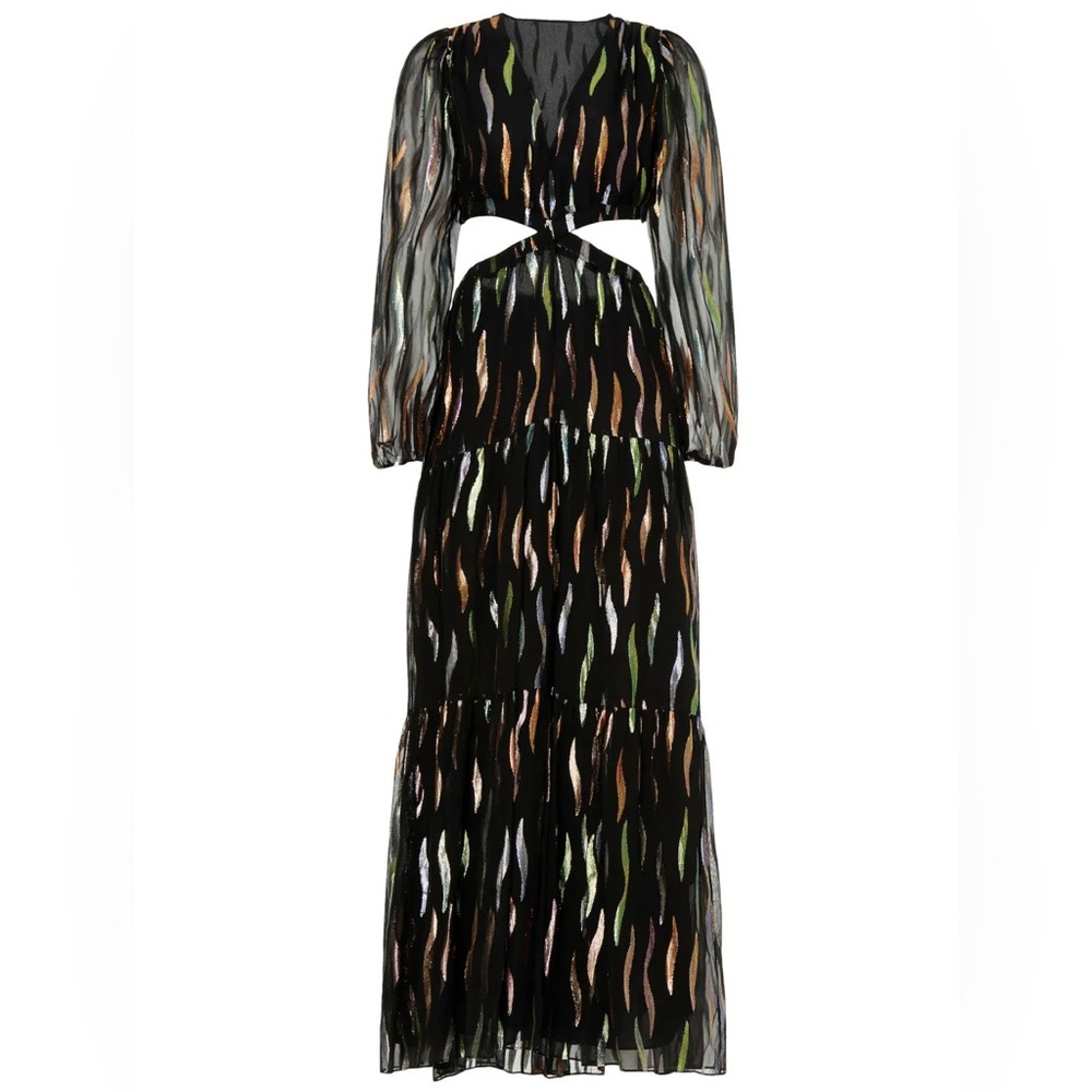 Shoshanna Randi Gown Open Back Party Dress Metallic Ribbon Maxi Cutout